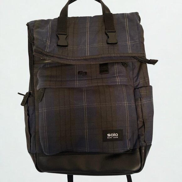 Solo New York Handbags - Solo New York Navy & Grey Plaid Backpack